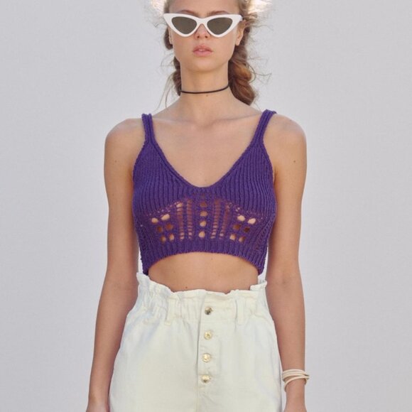 Zara Tops - Zara Cotton Purple Crochet Sweater Knit Crop Tank Top Womens Size Small